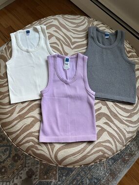 Old Navy Ribbed Tank Tops - White, Lavender, Gray (3-Pack)